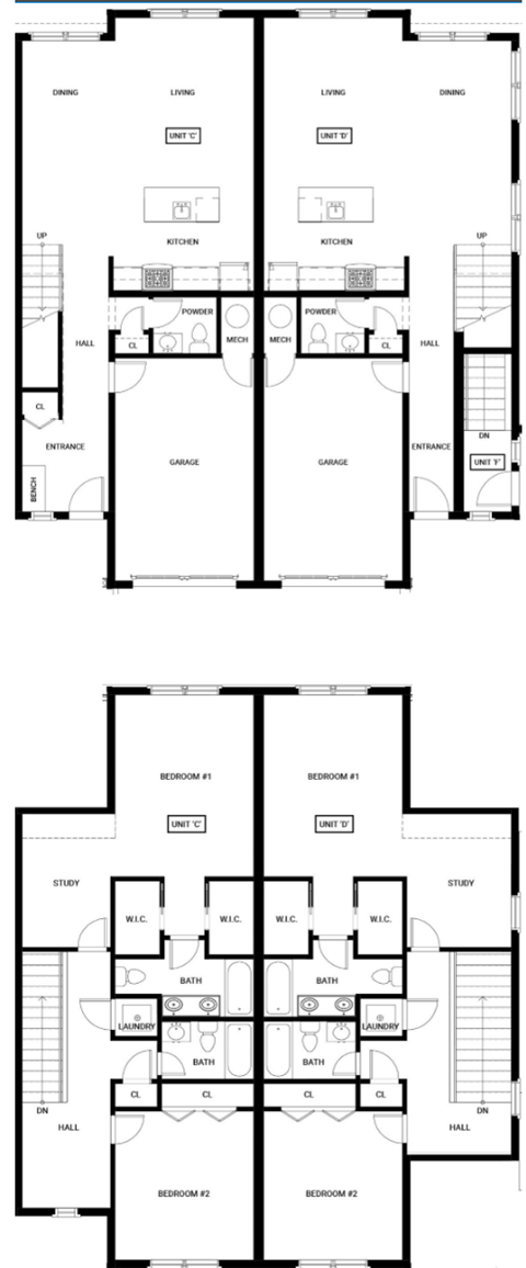 Floor plan for 2 beds, 2.5 baths, 2005 sqft